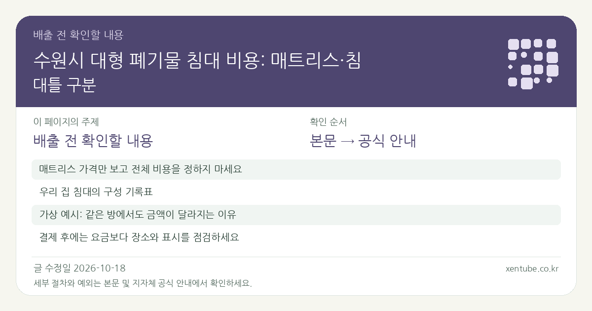 수원시 대형 폐기물 침대 비용: 매트리스·침대틀 구분 배출 전 확인할 내용
