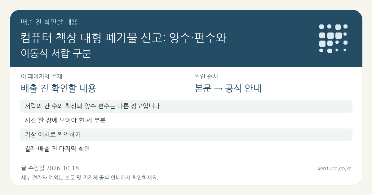 컴퓨터 책상 대형 폐기물 신고: 양수·편수와 이동식 서랍 구분 배출 전 확인할 내용