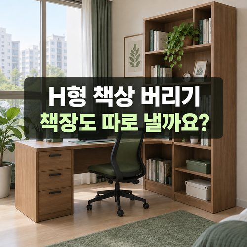 H형 책상과 붙어 있는 책장을 구분해 배출 전 포함 범위를 확인하는 설명 이미지